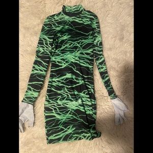 Black green lightning dress with gloves attached